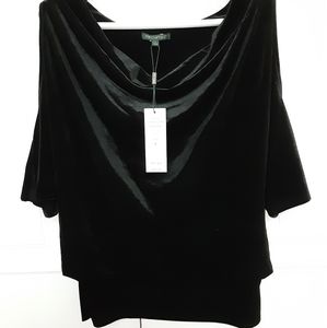 FOR CYNTHIA COLD SHOULDER DRESS TOP BLACK VELVET L